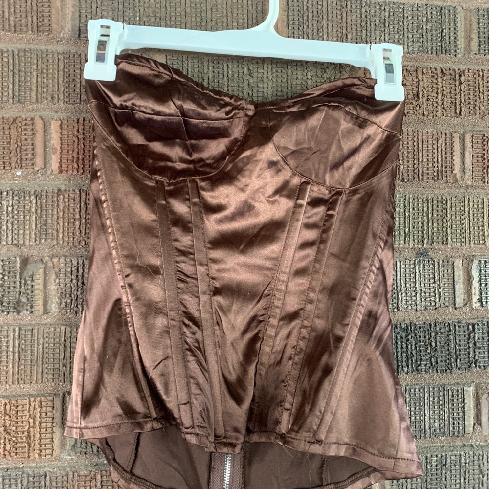 Chocolate Brown Satin Corset Top